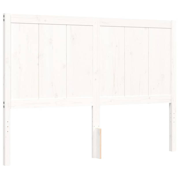 vidaXL Bedframe met hoofdbord massief hout wit 140x190 cm