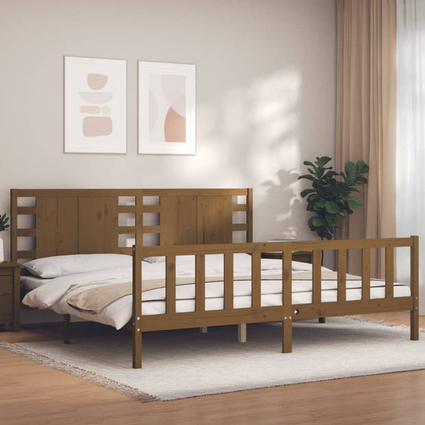 vidaXL Bedframe met hoofdbord massief hout honingbruin 200x200 cm