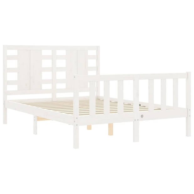 vidaXL Bedframe met hoofdbord massief hout wit