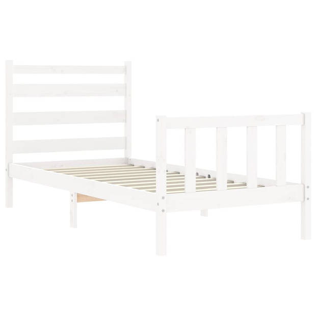 vidaXL Bedframe met hoofdbord massief hout wit 100x200 cm