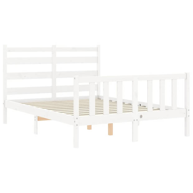 vidaXL Bedframe met hoofdbord massief hout wit 140x200 cm