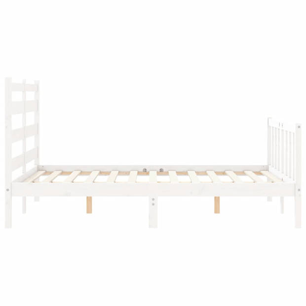 vidaXL Bedframe met hoofdbord massief hout wit 140x200 cm