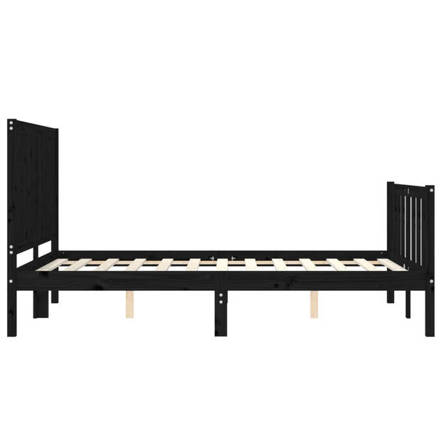 vidaXL Bedframe met hoofdbord massief hout zwart 140x190 cm