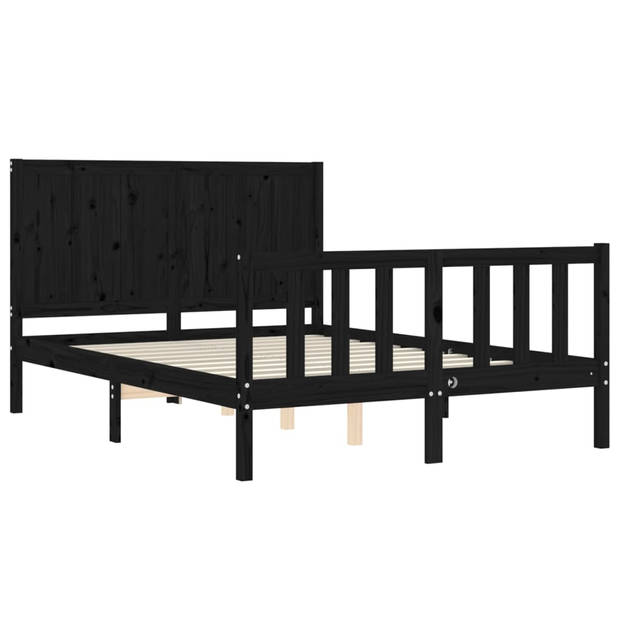 vidaXL Bedframe met hoofdbord massief hout zwart 120x200 cm