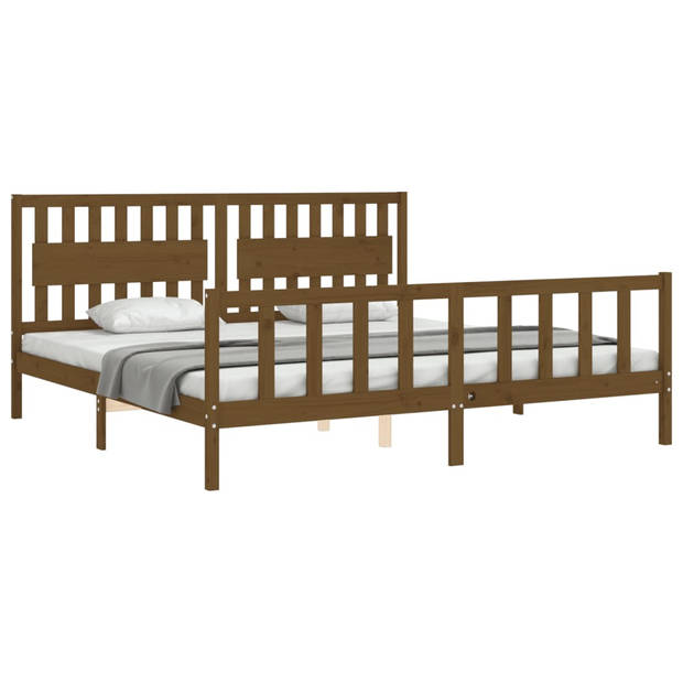 vidaXL Bedframe met hoofdbord massief hout honingbruin 200x200 cm