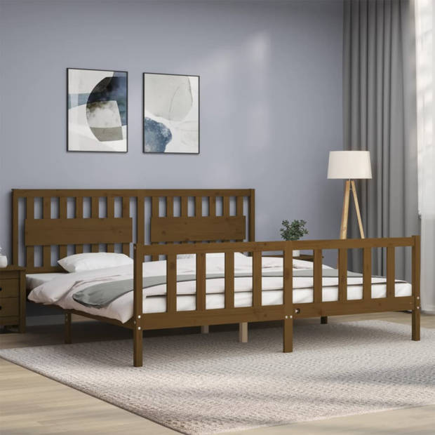 vidaXL Bedframe met hoofdbord massief hout honingbruin 200x200 cm