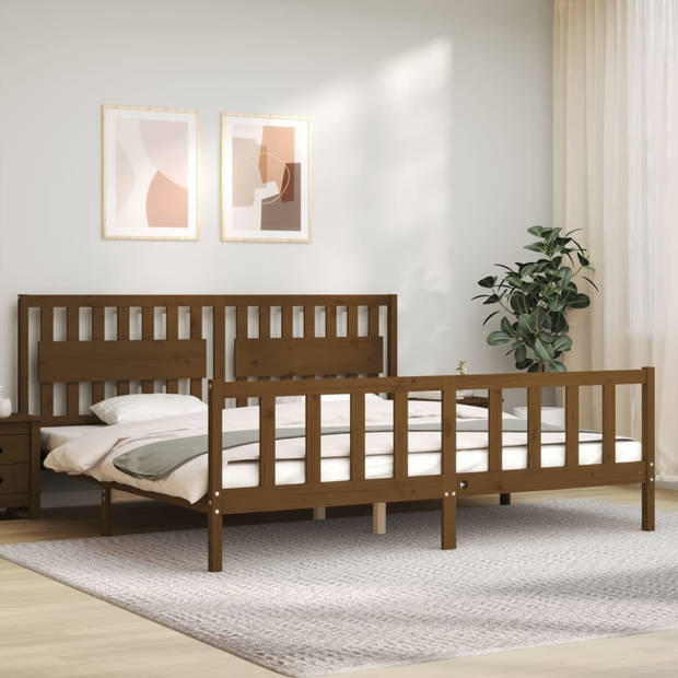 vidaXL Bedframe met hoofdbord massief hout honingbruin 200x200 cm