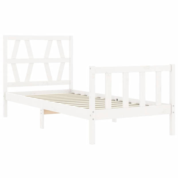 vidaXL Bedframe met hoofdbord massief hout wit 90x200 cm