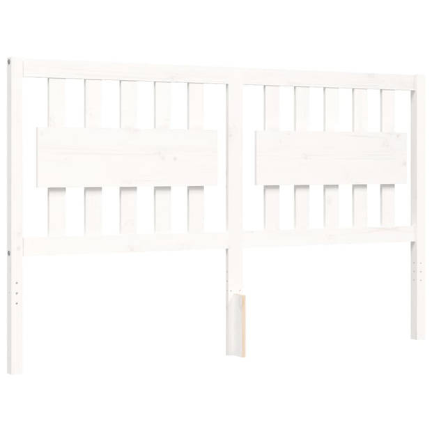 vidaXL Bedframe met hoofdbord massief hout wit 160x200 cm