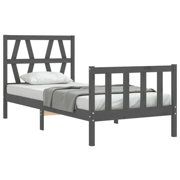 vidaXL Bedframe met hoofdbord massief hout zwart 90x200 cm