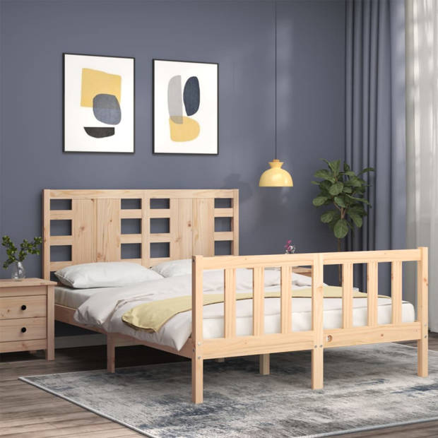 vidaXL Bedframe met hoofdbord massief hout