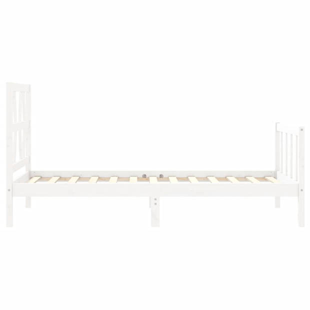 vidaXL Bedframe met hoofdbord massief hout wit 90x200 cm