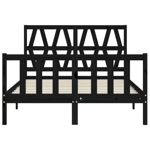 vidaXL Bedframe met hoofdbord massief hout zwart 140x190 cm