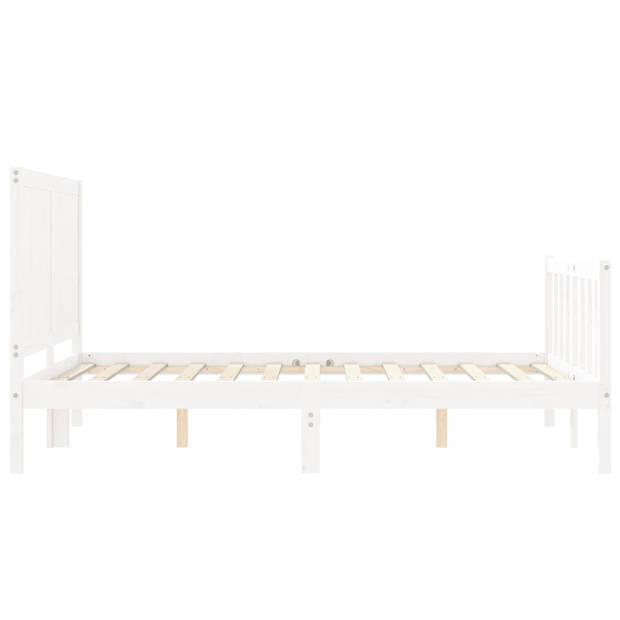 vidaXL Bedframe met hoofdbord massief hout wit 140x190 cm