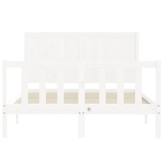 vidaXL Bedframe met hoofdbord massief hout wit 140x190 cm