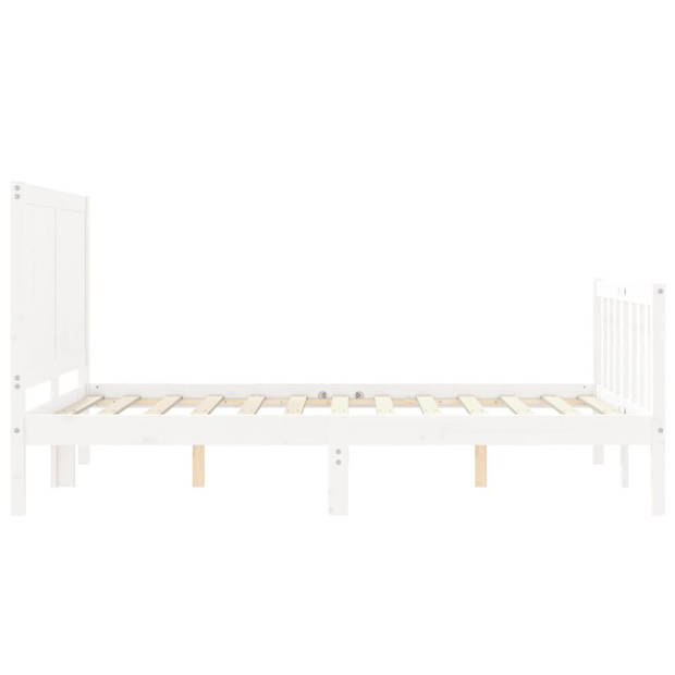 vidaXL Bedframe met hoofdbord massief hout wit 140x200 cm