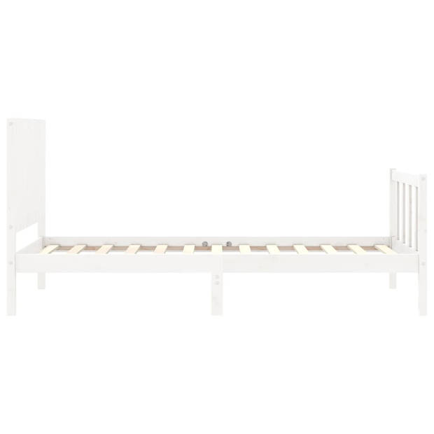 vidaXL Bedframe met hoofdbord massief hout wit 90x200 cm