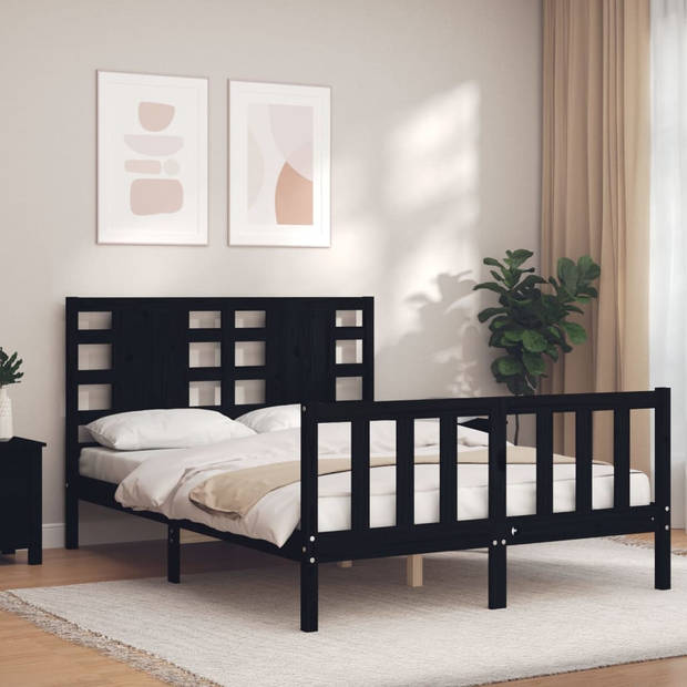 vidaXL Bedframe met hoofdbord massief hout zwart