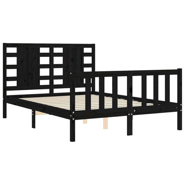 vidaXL Bedframe met hoofdbord massief hout zwart