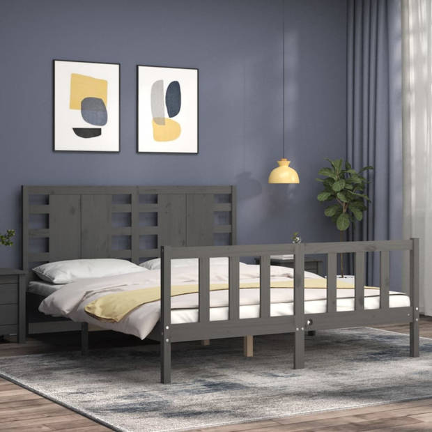 vidaXL Bedframe met hoofdbord massief hout grijs