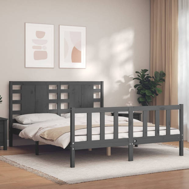 vidaXL Bedframe met hoofdbord massief hout grijs