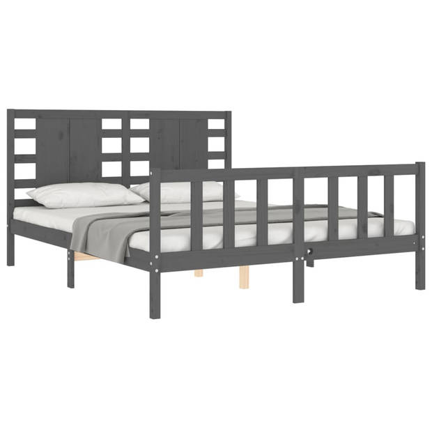 vidaXL Bedframe met hoofdbord massief hout grijs