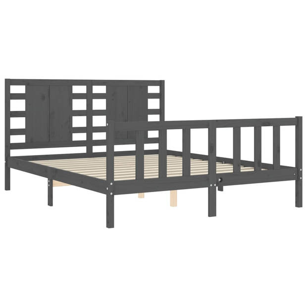 vidaXL Bedframe met hoofdbord massief hout grijs