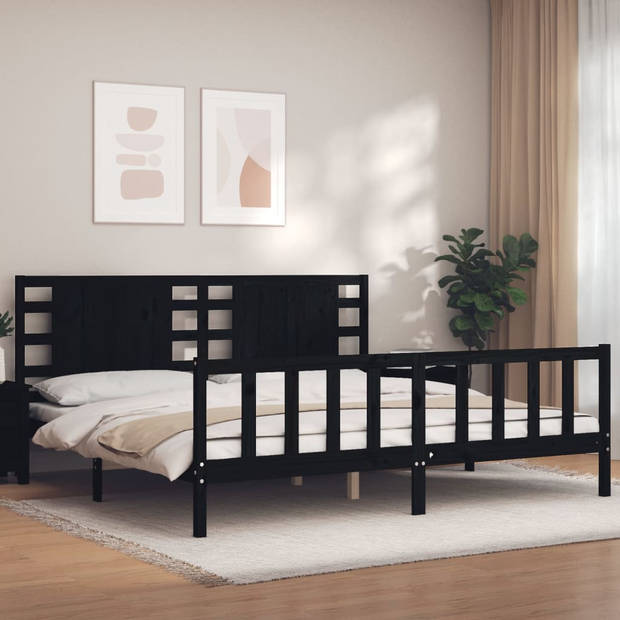 vidaXL Bedframe met hoofdbord massief hout zwart 200x200 cm