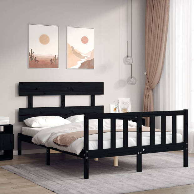 vidaXL Bedframe met hoofdbord massief hout zwart 140x200 cm