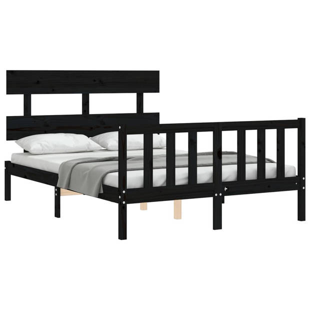 vidaXL Bedframe met hoofdbord massief hout zwart 140x200 cm