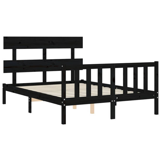 vidaXL Bedframe met hoofdbord massief hout zwart