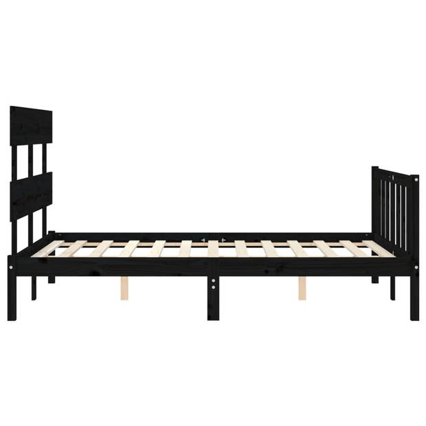 vidaXL Bedframe met hoofdbord massief hout zwart 140x200 cm