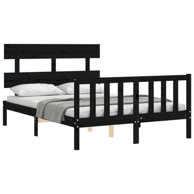 vidaXL Bedframe met hoofdbord massief hout zwart