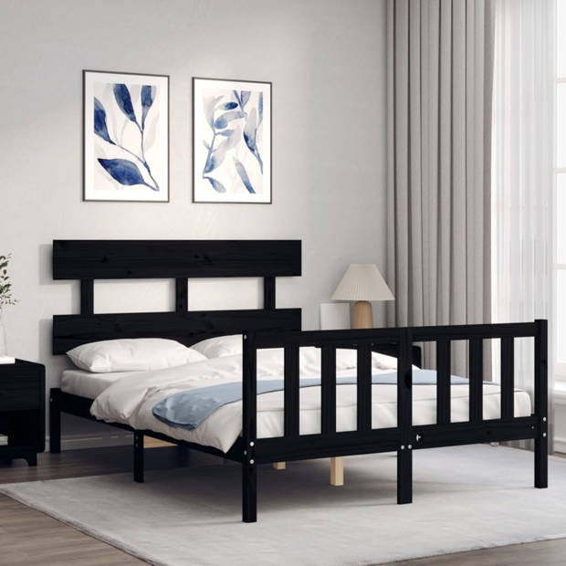 vidaXL Bedframe met hoofdbord massief hout zwart 140x200 cm