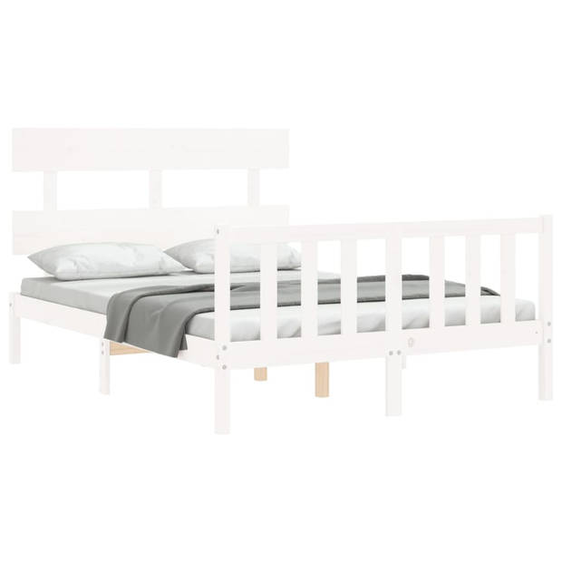 vidaXL Bedframe met hoofdbord massief hout wit