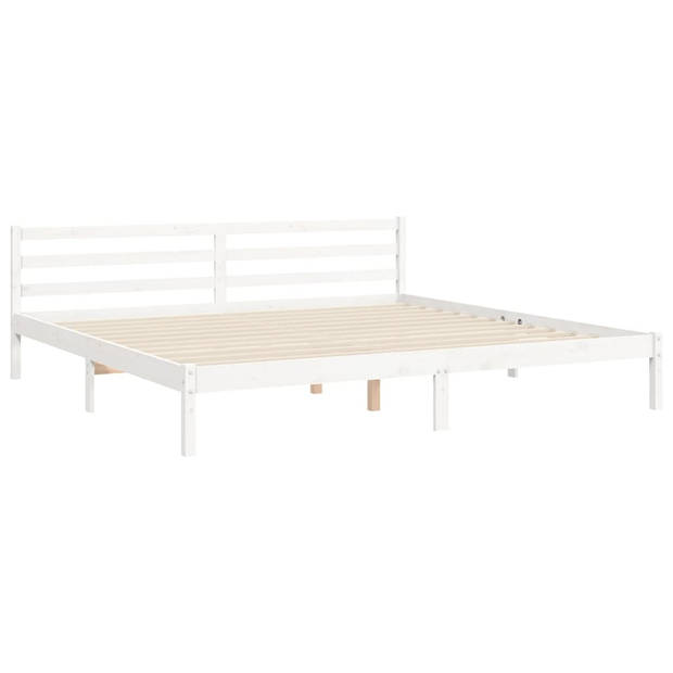 vidaXL Bedframe met hoofdbord massief hout wit 200x200 cm