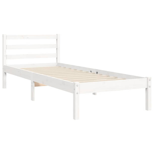 vidaXL Bedframe met hoofdbord massief hout wit 90x200 cm