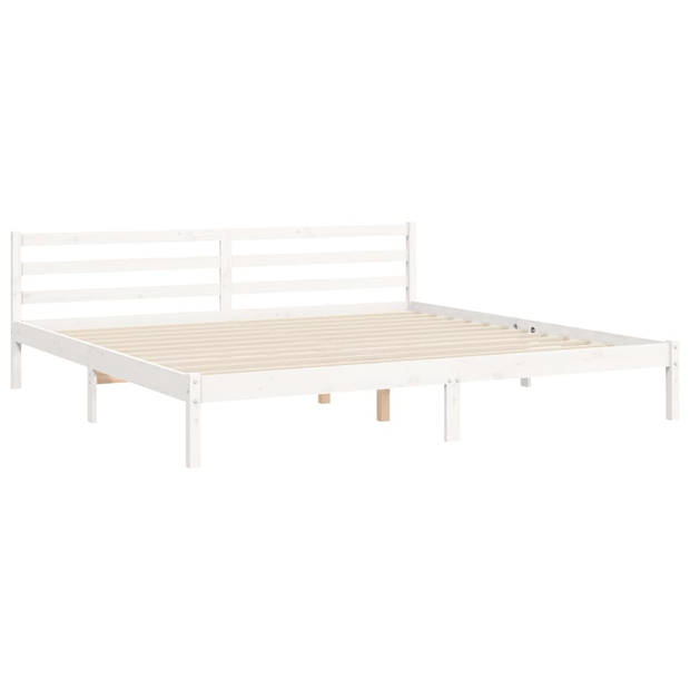 vidaXL Bedframe met hoofdbord massief hout wit 200x200 cm