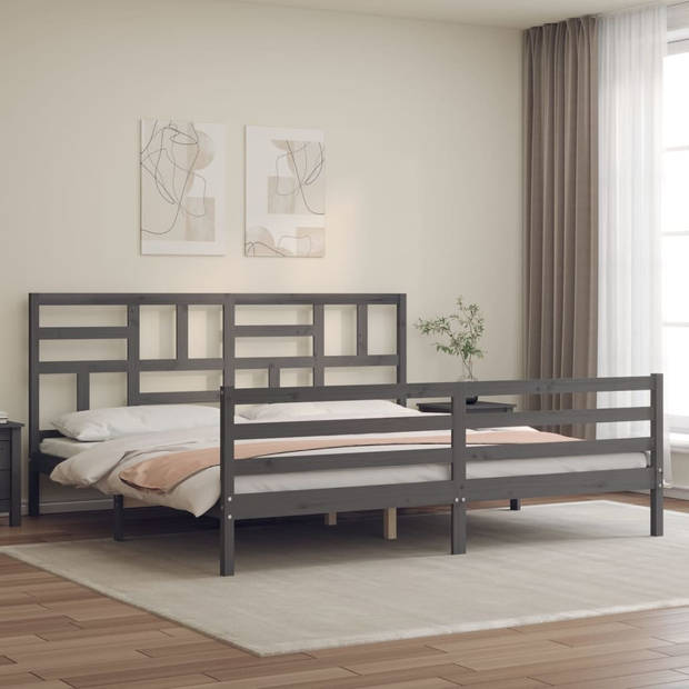 vidaXL Bedframe met hoofdbord massief hout grijs 200x200 cm