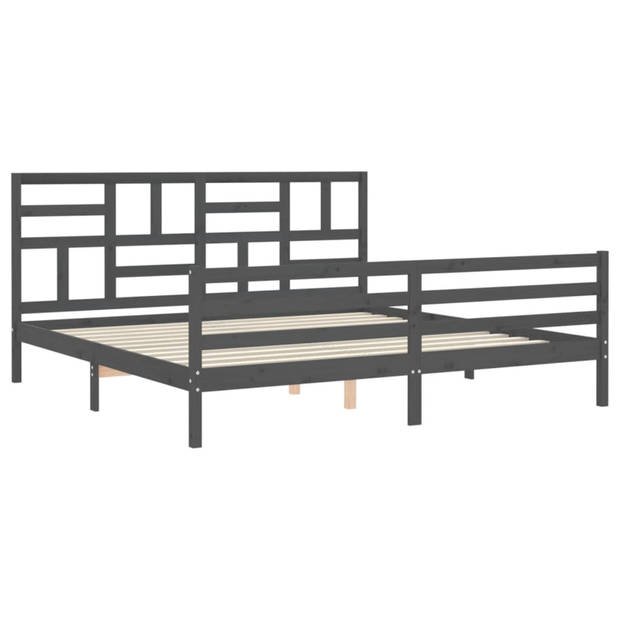 vidaXL Bedframe met hoofdbord massief hout grijs 200x200 cm