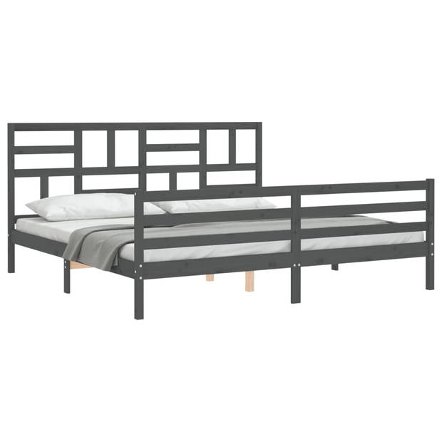 vidaXL Bedframe met hoofdbord massief hout grijs 200x200 cm