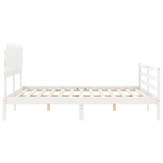 vidaXL Bedframe met hoofdbord massief hout wit