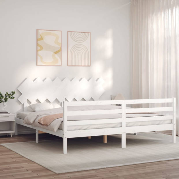 vidaXL Bedframe met hoofdbord massief hout wit