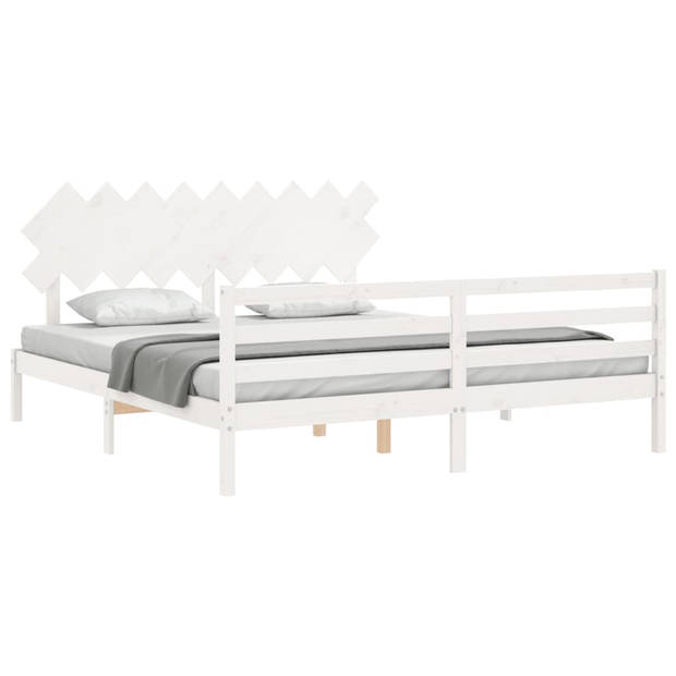 vidaXL Bedframe met hoofdbord massief hout wit