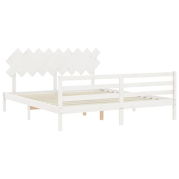 vidaXL Bedframe met hoofdbord massief hout wit