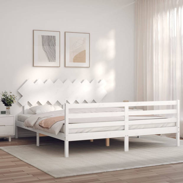 vidaXL Bedframe met hoofdbord massief hout wit