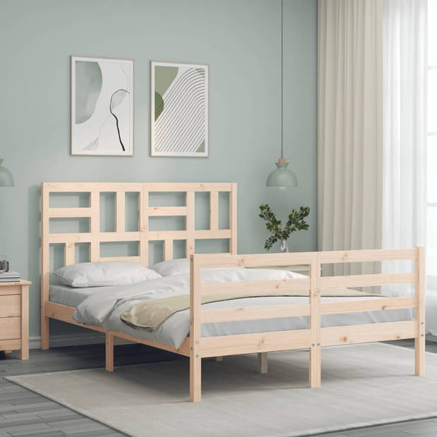 vidaXL Bedframe met hoofdbord massief hout 140x200 cm