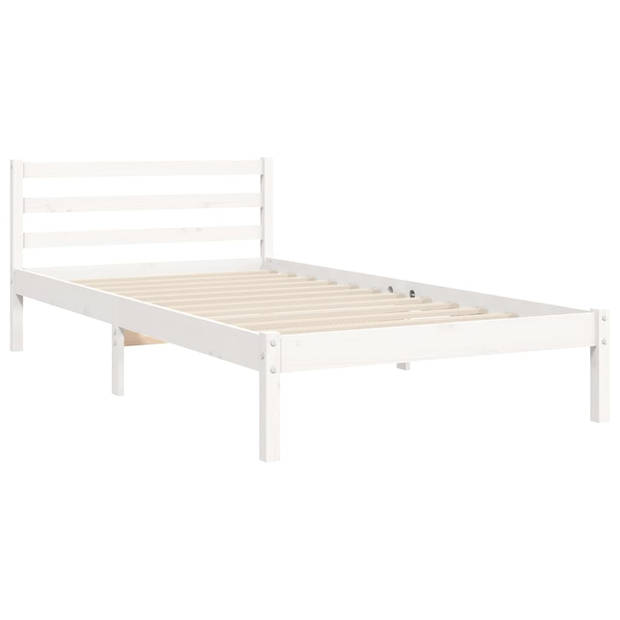 vidaXL Bedframe met hoofdbord massief hout wit 100x200 cm