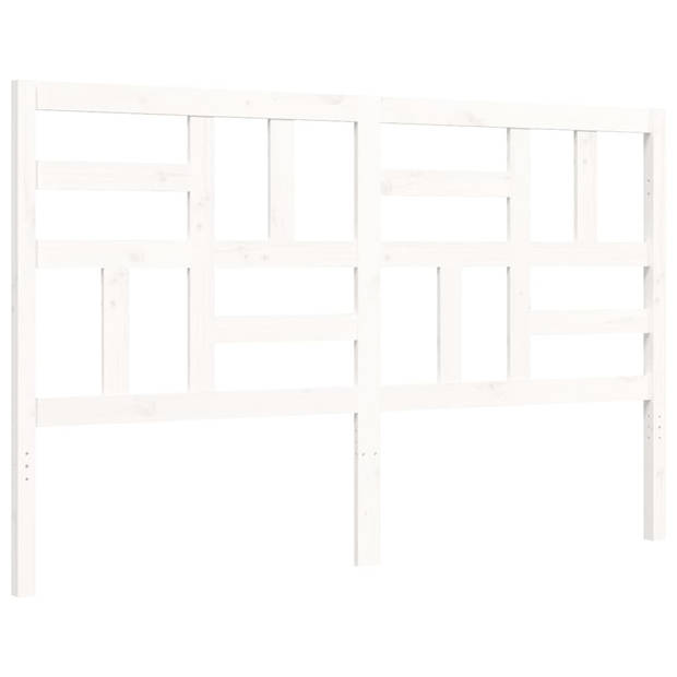 vidaXL Bedframe met hoofdbord massief hout wit 160x200 cm