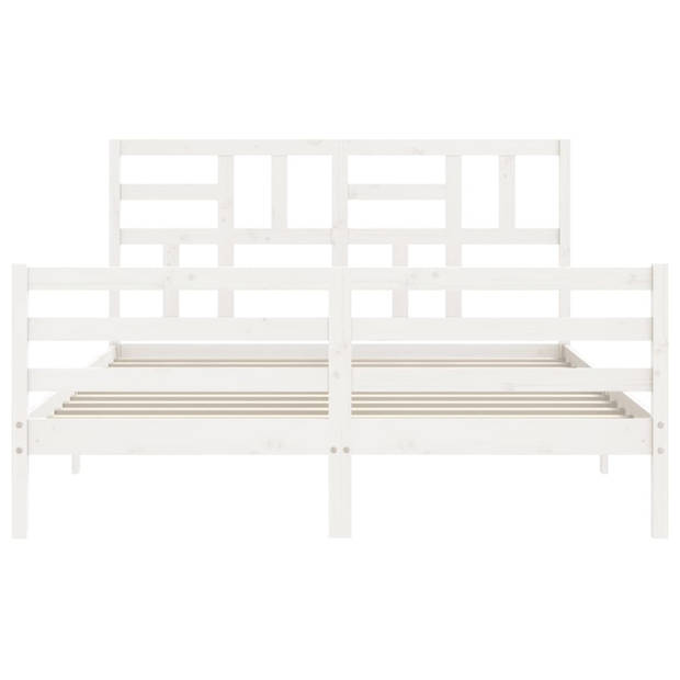 vidaXL Bedframe met hoofdbord massief hout wit 160x200 cm